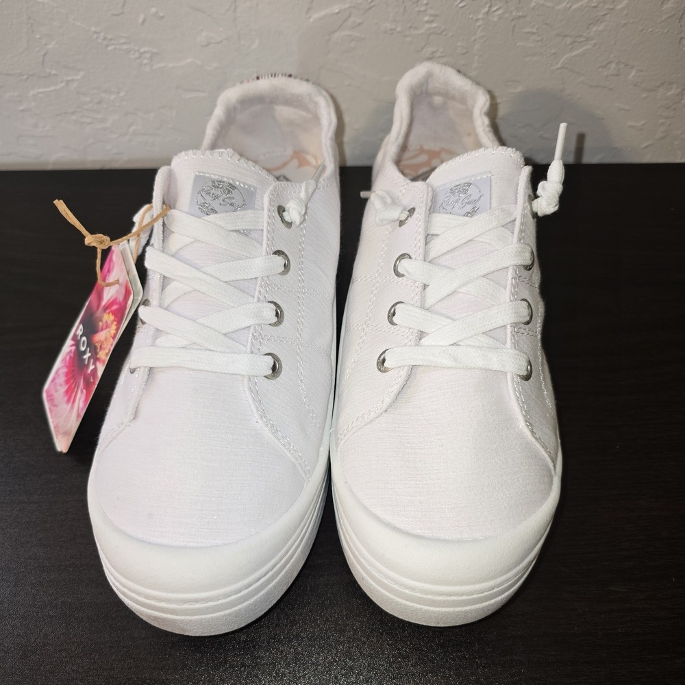 NEW Roxy Womens Bayshore WHITE PLATFORM Slip on Shoe Sneaker Sz 8.5 Beach Canvas - Picture 3 of 7